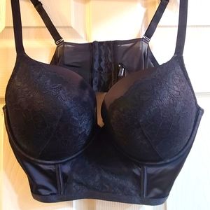 Torrid Black Microfiber & Lace Push-Up Plunge Longline Bra